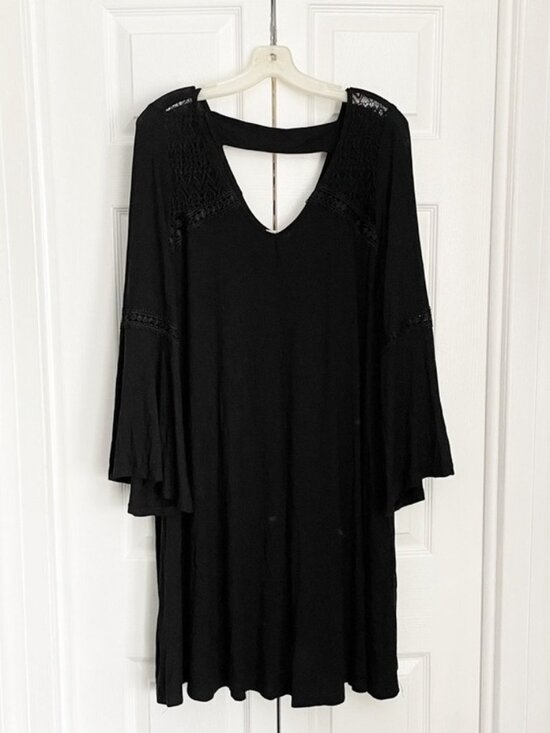 Dresses & Skirts - Black crochet bell sleeve dress
